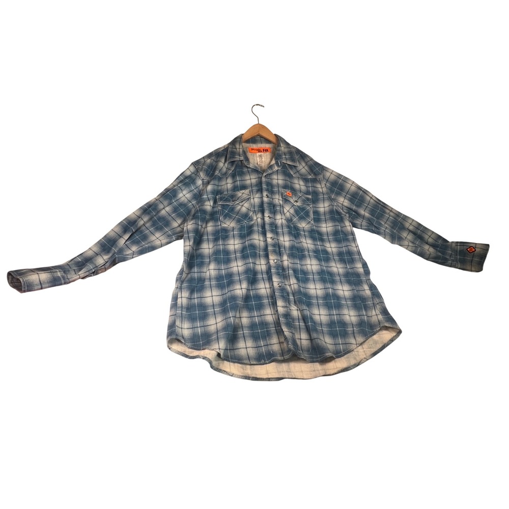 Wrangler 20X FR Mens XXL Blue Plaid Flame Resistant Western Snap Work Shirt